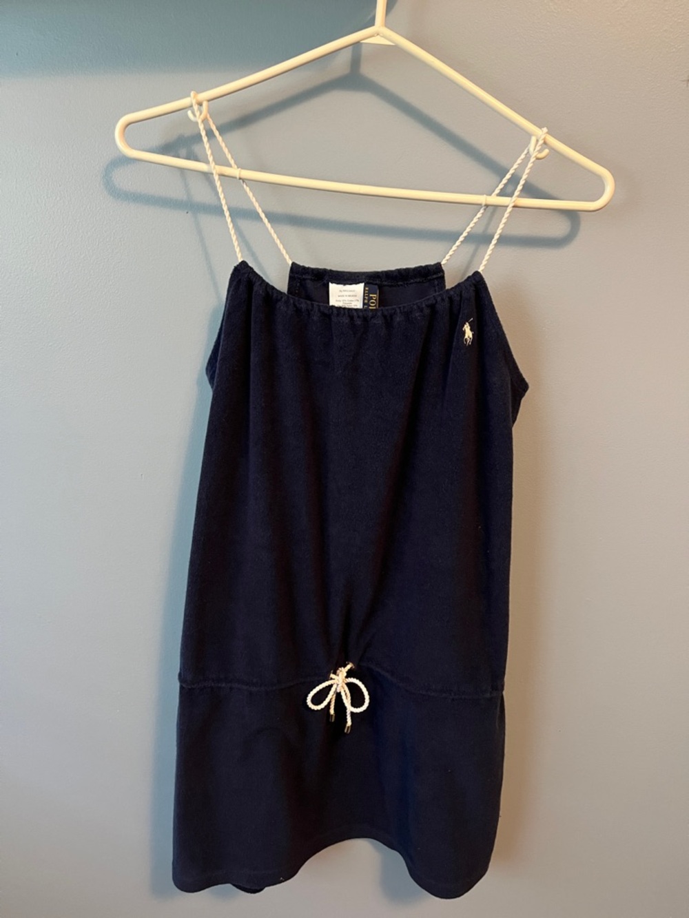 Ralph Lauren Navy Terry Knit Dress with Rope Ties. Great beach cover up or dress